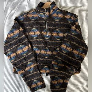 BDG Multicolor Patterned Cropped Sherpa Sweater size Small